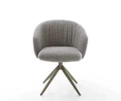 DrehstuhlCaja-Flex mit Armlehnen Bouclé Silbergrau Kreuzgestell breit Effektfinish Titan 360° drehbar Taschenfederkern Sofort versandfertig