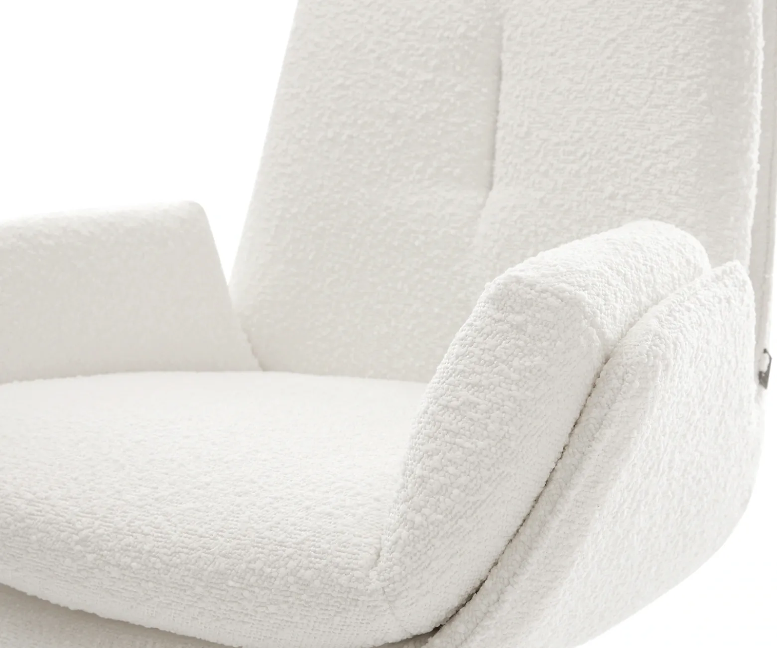 DrehstuhlClea-Flex Bouclé Creme-Weiß Kreuzgestell breit Edelstahl 360° drehbar Wippfunktion Sofort versandfertig