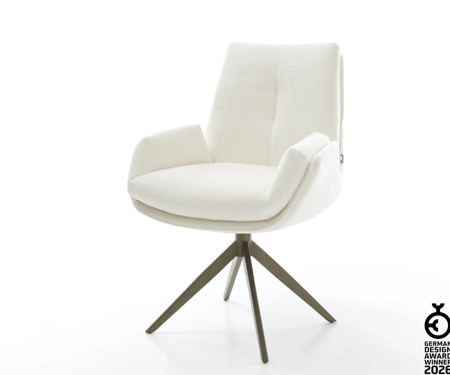 DrehstuhlClea-Flex Bouclé Soft Beige Kreuzgestell breit Effektfinish Titan 360° drehbar Wippfunktion Sofort versandfertig