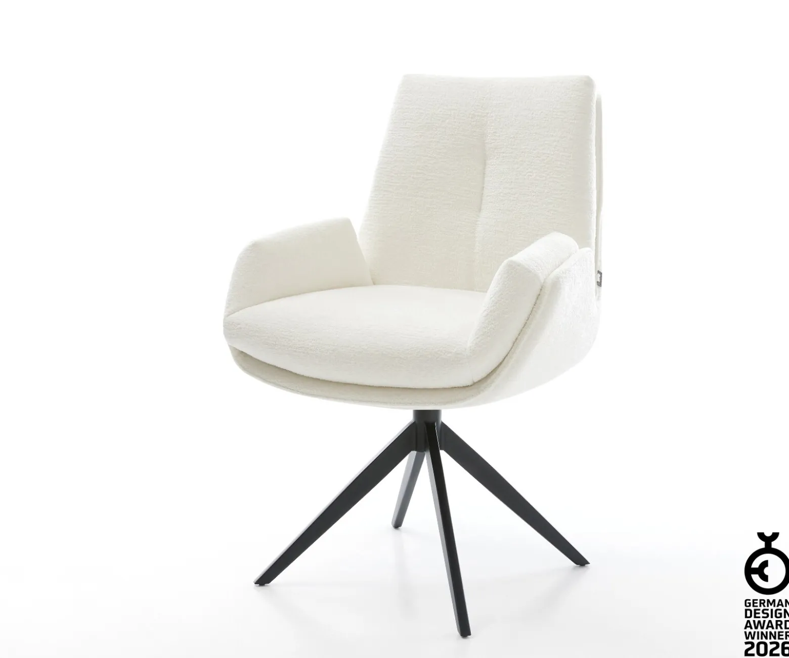 DrehstuhlClea-Flex Bouclé Soft Beige Kreuzgestell breit Schwarz 360° drehbar Wippfunktion Sofort versandfertig