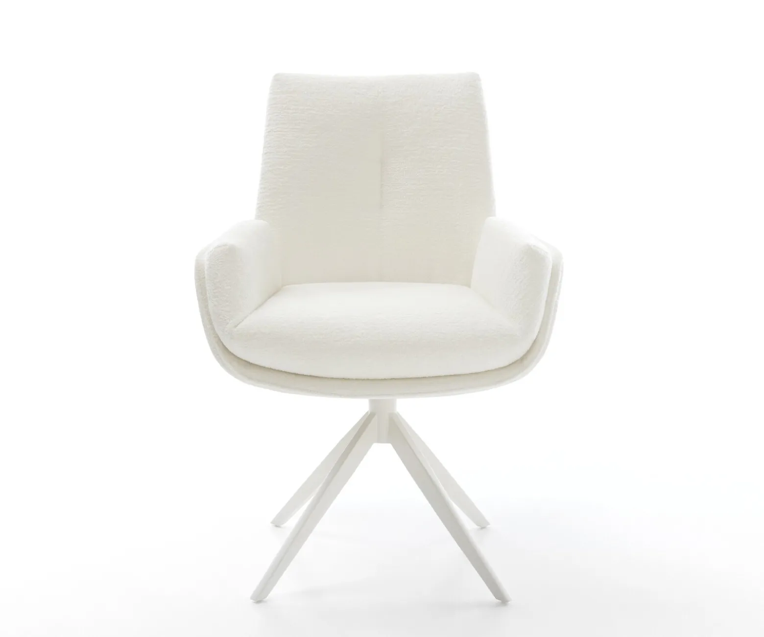 DrehstuhlClea-Flex Bouclé Soft Beige Kreuzgestell breit Weiß 360° drehbar Wippfunktion Sofort versandfertig