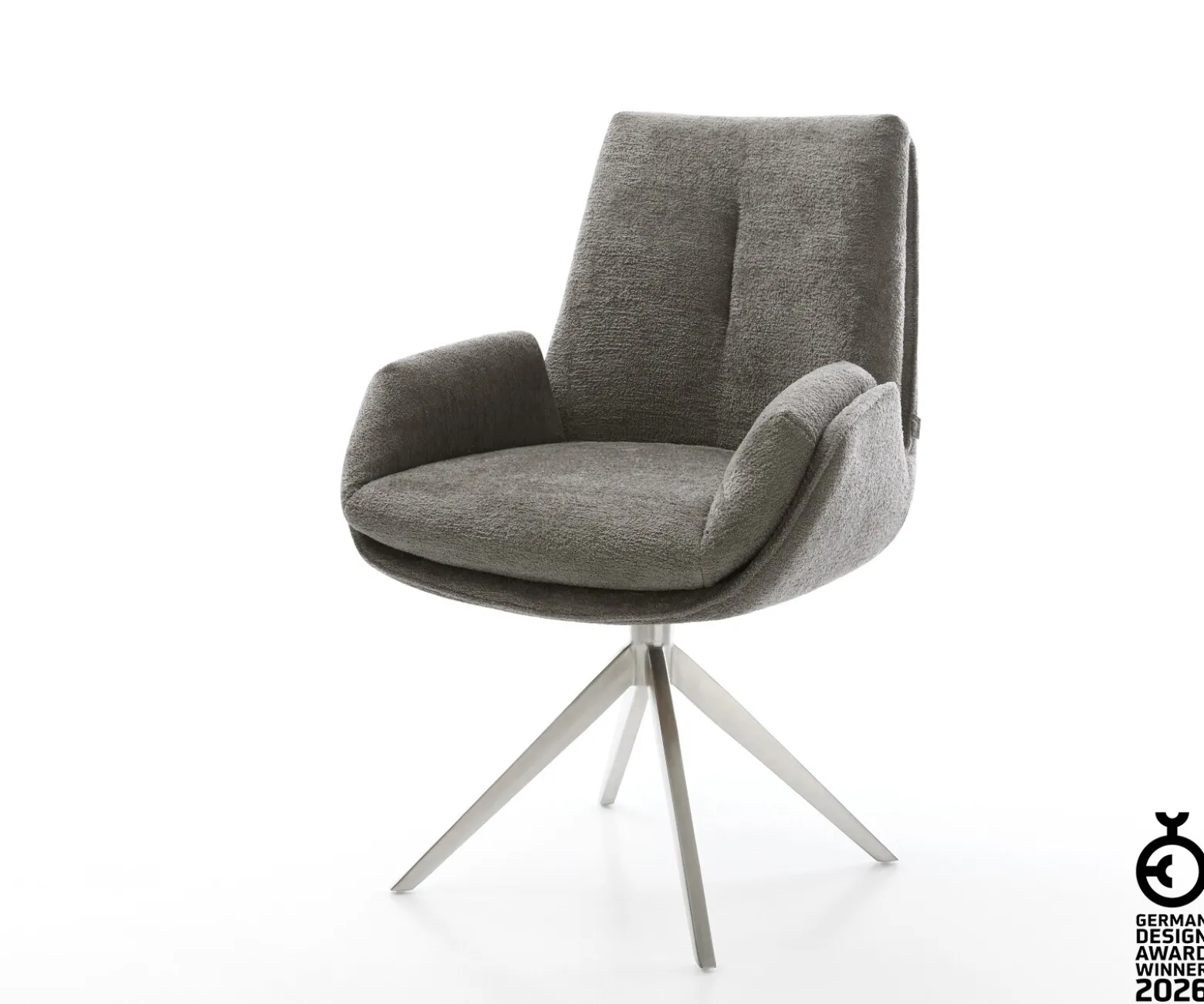 DrehstuhlClea-Flex Bouclé Soft Schlamm Kreuzgestell breit Edelstahl 360° drehbar Wippfunktion Sofort versandfertig