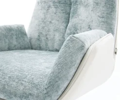 DrehstuhlClea-Flex Materialmix Echtleder Weiß-Pastellblau Kreuzgestell breit Weiß 360° drehbar Wippfunktion Sofort versandfertig