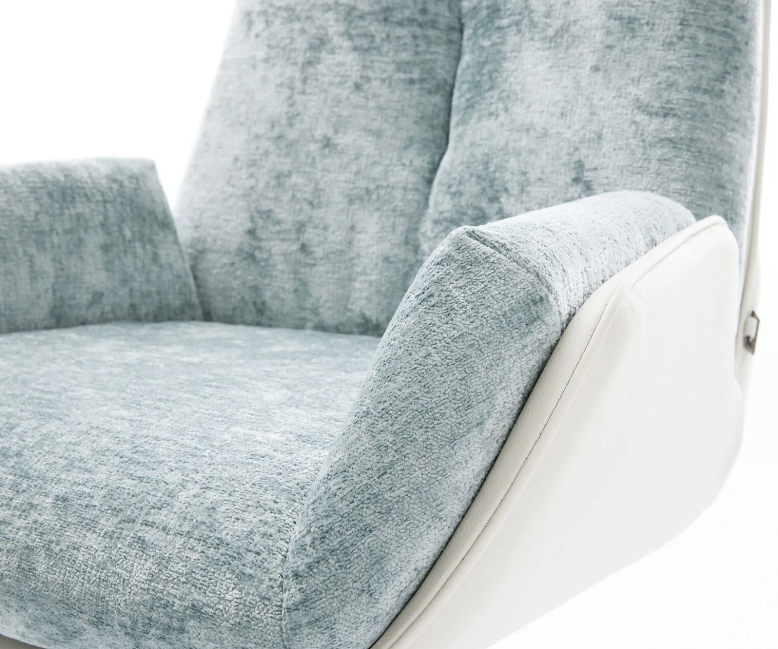 DrehstuhlClea-Flex Materialmix Echtleder Weiß-Pastellblau Kreuzgestell breit Weiß 360° drehbar Wippfunktion Sofort versandfertig