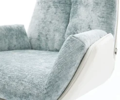 DrehstuhlClea-Flex Materialmix Echtleder Weiß-Pastellblau Fußkreuz Weiß 360° drehbar Wippfunktion Sofort versandfertig