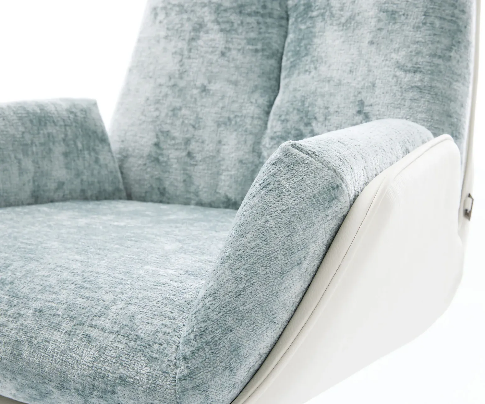 DrehstuhlClea-Flex Materialmix Echtleder Weiß-Pastellblau Fußkreuz Weiß 360° drehbar Wippfunktion Sofort versandfertig