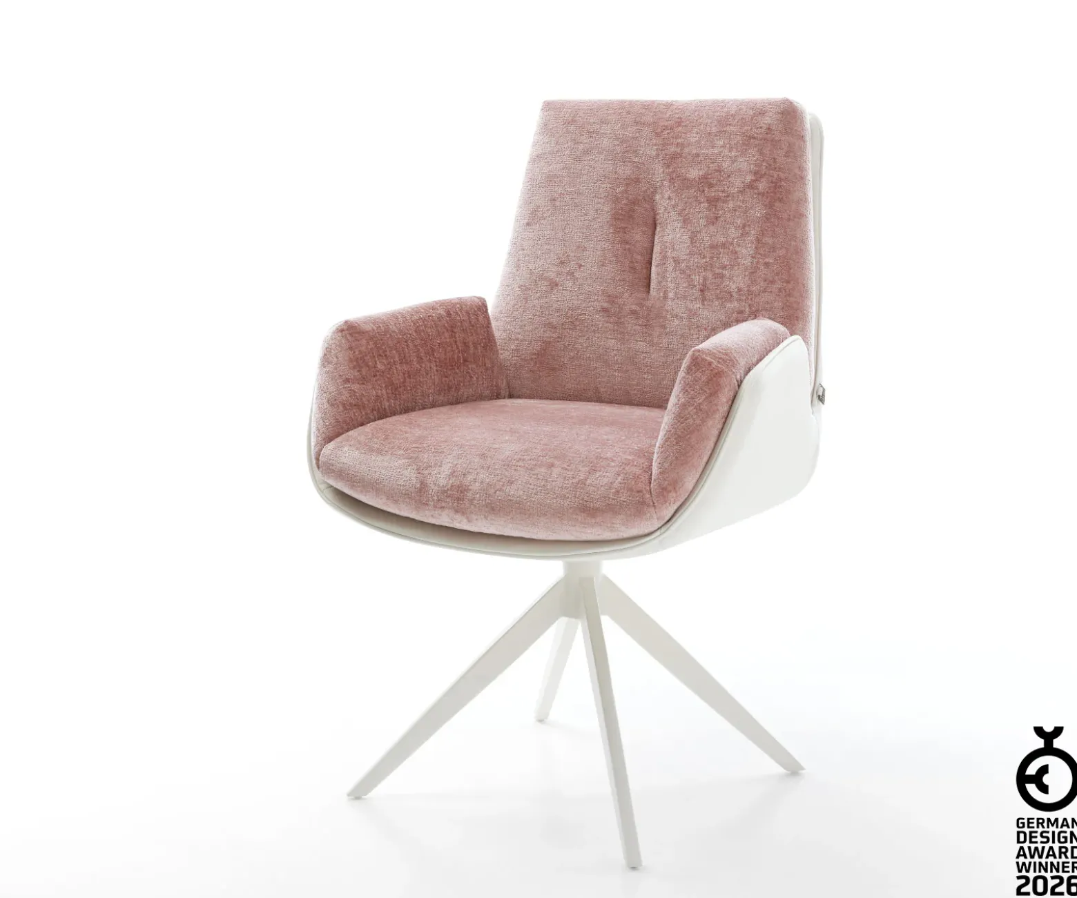 DrehstuhlClea-Flex Materialmix Echtleder Weiß-Rosé Kreuzgestell breit Weiß 360° drehbar Wippfunktion Sofort versandfertig