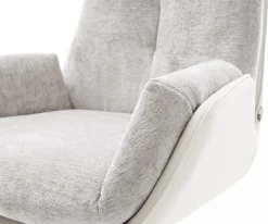 DrehstuhlClea-Flex Materialmix Echtleder Weiß-Silbergrau Kreuzgestell breit Weiß 360° drehbar Wippfunktion Sofort versandfertig