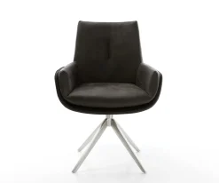DrehstuhlClea-Flex Mikrofaser Anthrazit Vintage Kreuzgestell breit Edelstahl 360° drehbar Wippfunktion Sofort versandfertig