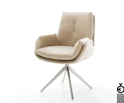DrehstuhlClea-Flex Mikrofaser Beige Vintage Kreuzgestell breit Edelstahl 360° drehbar Wippfunktion Sofort versandfertig
