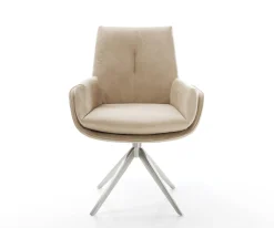 DrehstuhlClea-Flex Mikrofaser Beige Vintage Kreuzgestell breit Edelstahl 360° drehbar Wippfunktion Sofort versandfertig