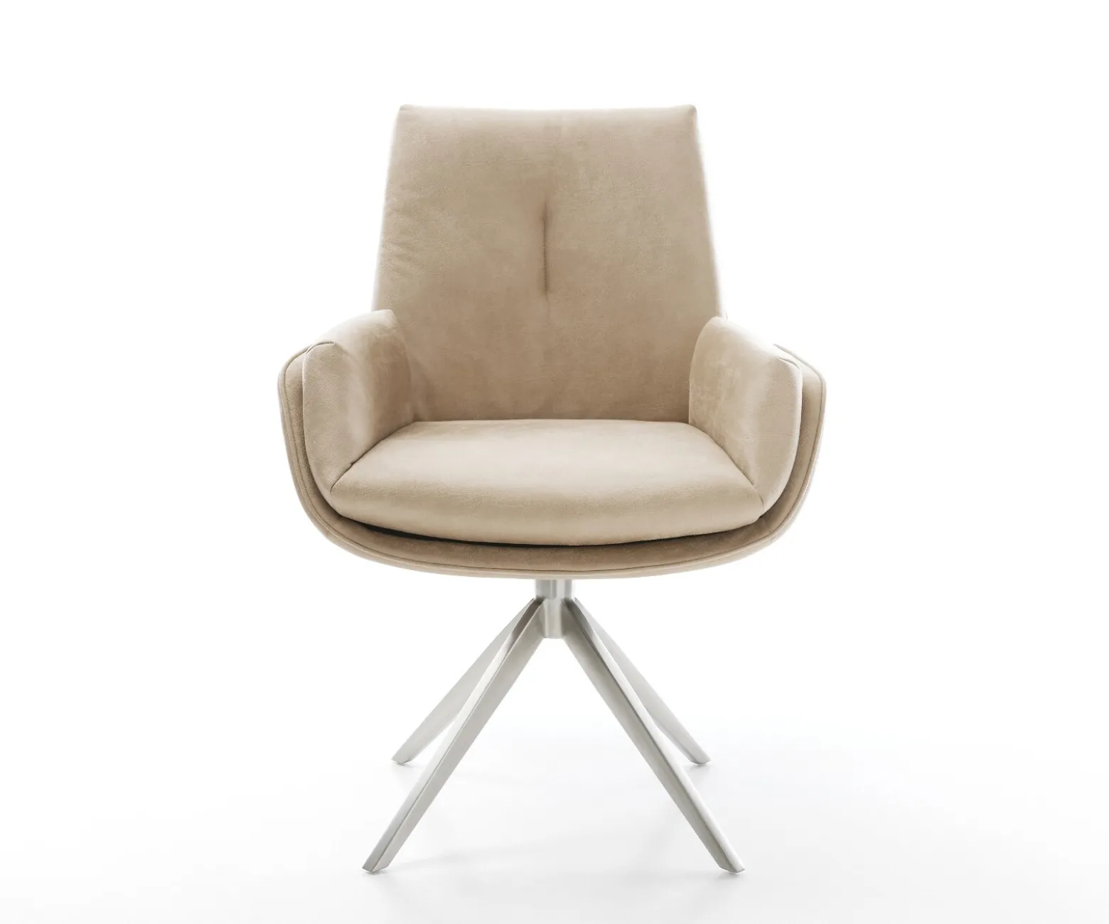 DrehstuhlClea-Flex Mikrofaser Beige Vintage Kreuzgestell breit Edelstahl 360° drehbar Wippfunktion Sofort versandfertig