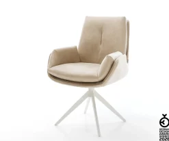 DrehstuhlClea-Flex Mikrofaser Beige Vintage Kreuzgestell breit Weiß 360° drehbar Wippfunktion Sofort versandfertig
