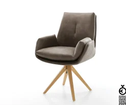 DrehstuhlClea-Flex Mikrofaser Taupe Vintage Holzgestell kantig Natur 360° drehbar Versandfertig ca. 28.10.26