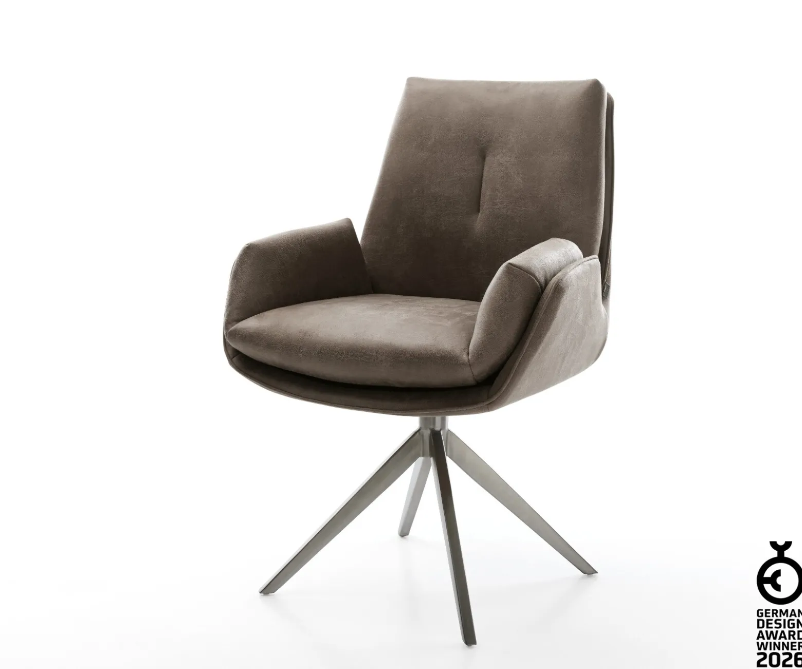 DrehstuhlClea-Flex Mikrofaser Taupe Vintage Kreuzgestell breit Graphit 360° drehbar Wippfunktion Sofort versandfertig