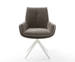 DrehstuhlClea-Flex Strukturstoff Soft Taupe Kreuzgestell breit Weiß 360° drehbar Wippfunktion Sofort versandfertig