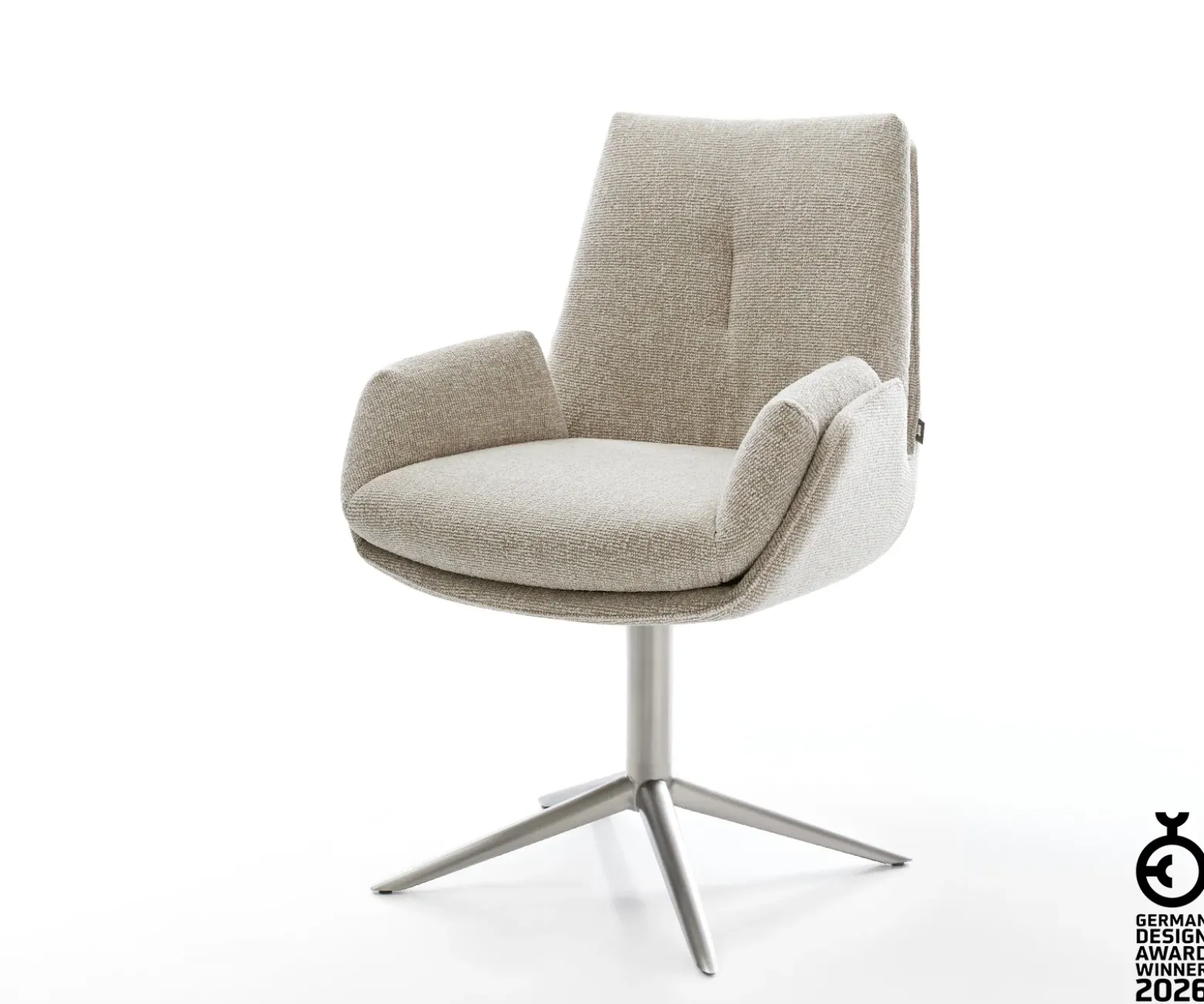 DrehstuhlClea-Flex Webstoff Soft Beige Fußkreuz Edelstahl 360° drehbar Wippfunktion Sofort versandfertig