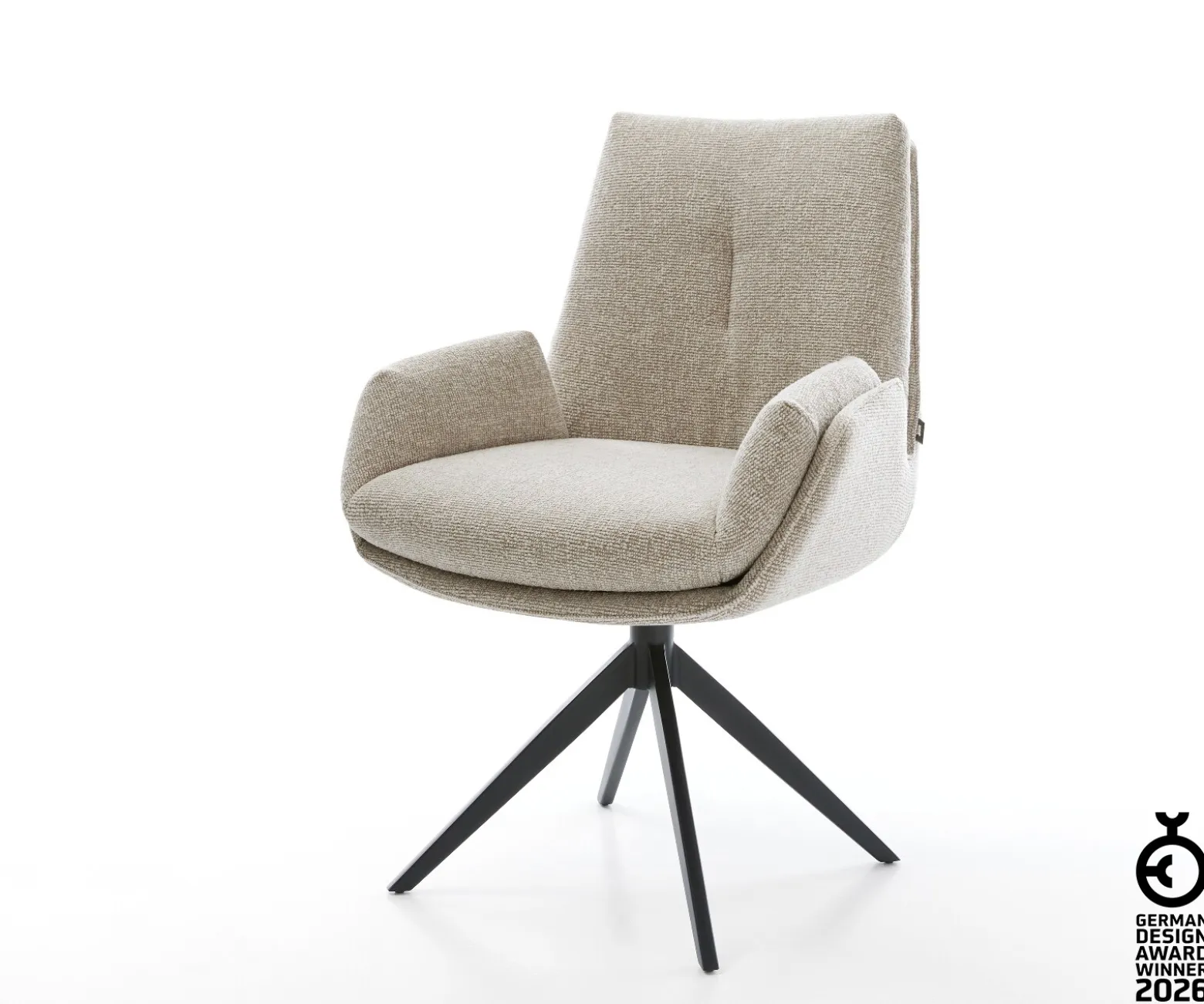 DrehstuhlClea-Flex Webstoff Soft Beige Kreuzgestell breit Schwarz 360° drehbar Wippfunktion Sofort versandfertig