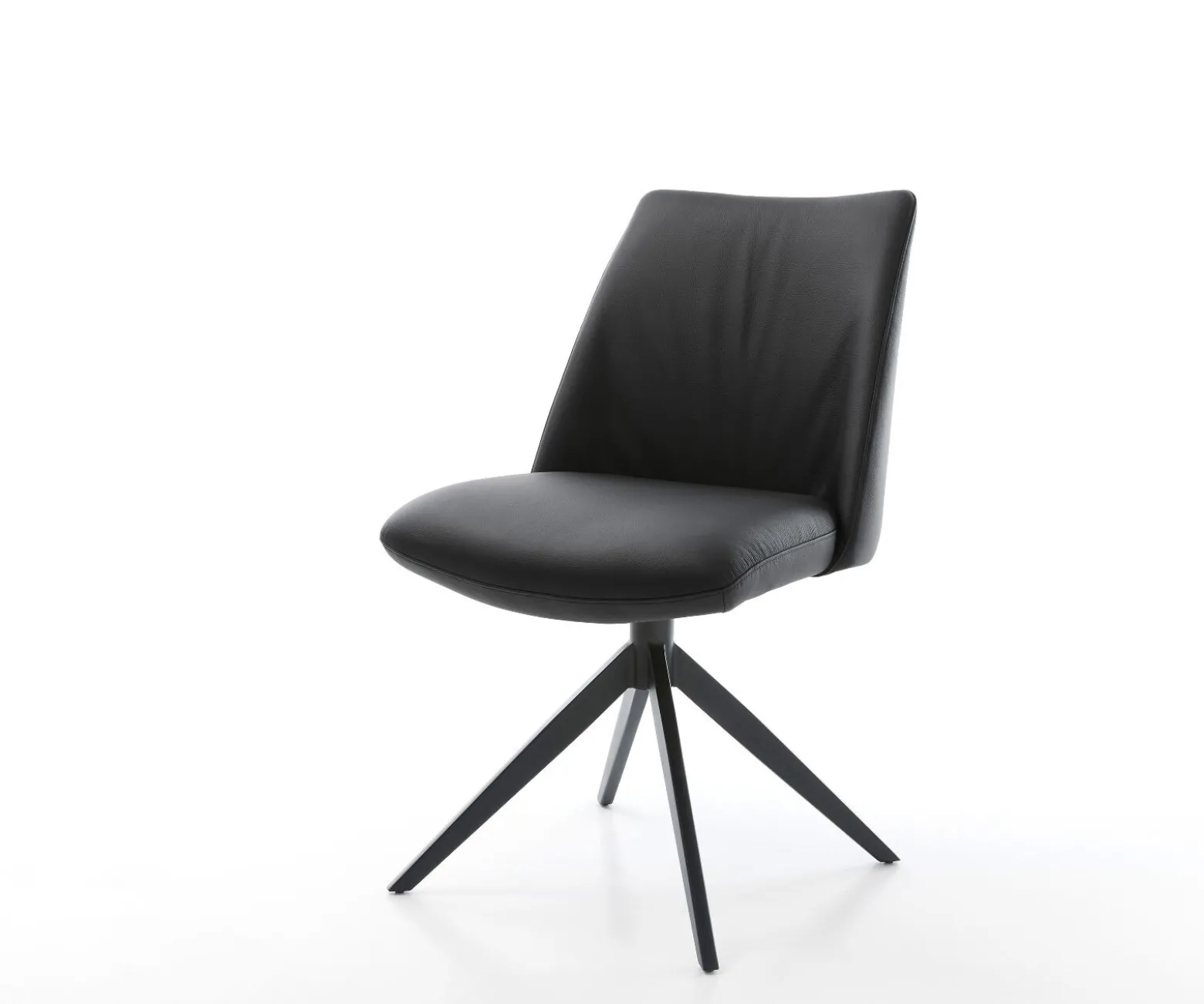 DrehstuhlElso-Flex Echt-Leder Schwarz Kreuzgestell breit Schwarz 360° drehbar Wippfunktion Taschenfederkern Sofort versandfertig