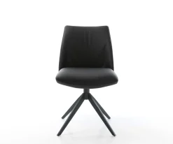 DrehstuhlElso-Flex Echt-Leder Schwarz Kreuzgestell breit Schwarz 360° drehbar Wippfunktion Taschenfederkern Sofort versandfertig