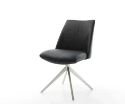 DrehstuhlElso-Flex Echt-Leder Schwarz Kreuzgestell breit Edelstahl 360° drehbar Wippfunktion Taschenfederkern Sofort versandfertig