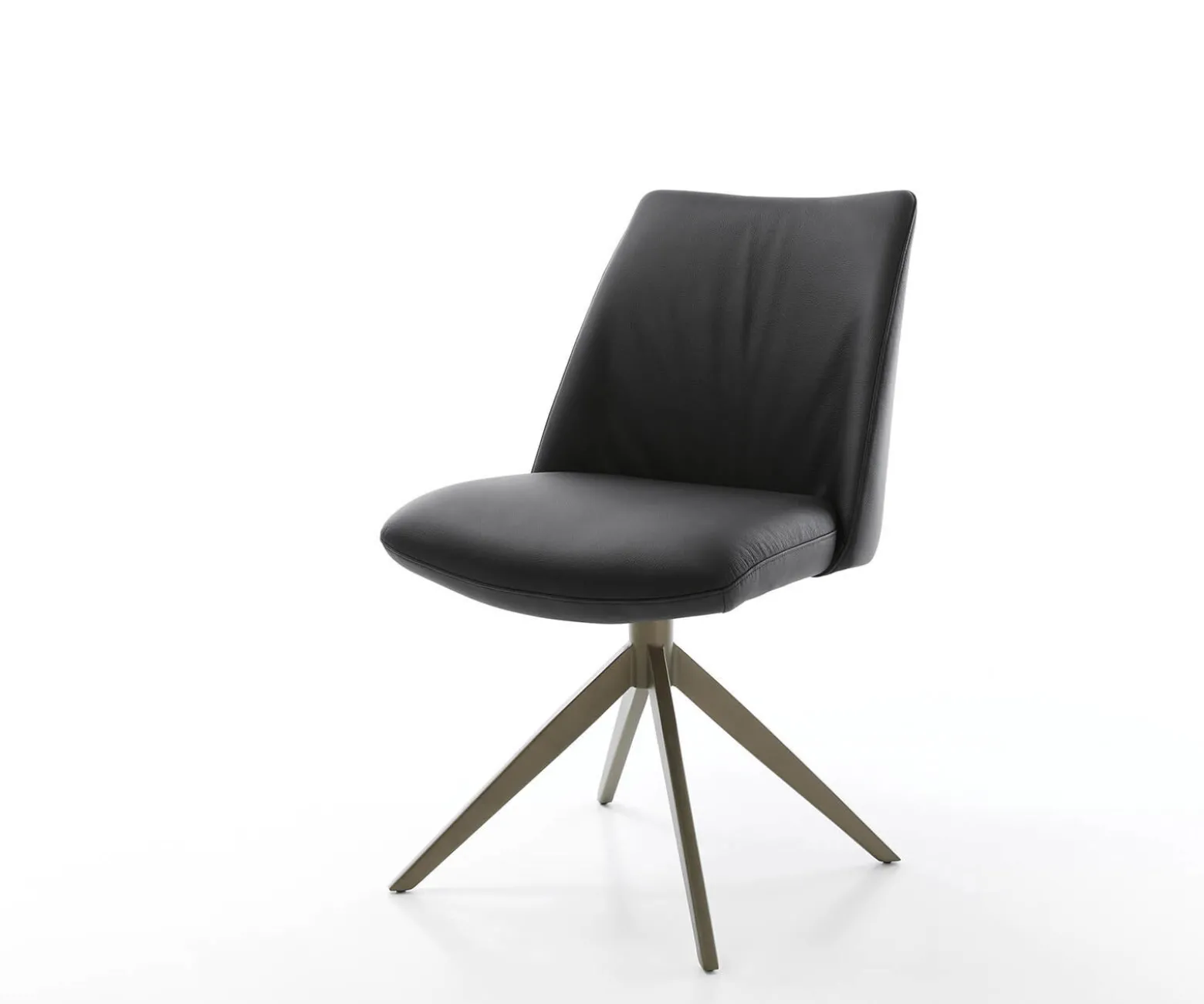 DrehstuhlElso-Flex Echt-Leder Schwarz Kreuzgestell breit Effektfinish Titan 360° drehbar Taschenfederkern Sofort versandfertig