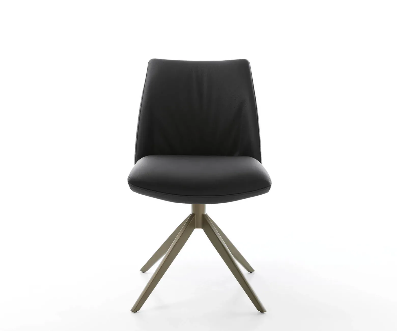 DrehstuhlElso-Flex Echt-Leder Schwarz Kreuzgestell breit Effektfinish Titan 360° drehbar Taschenfederkern Sofort versandfertig