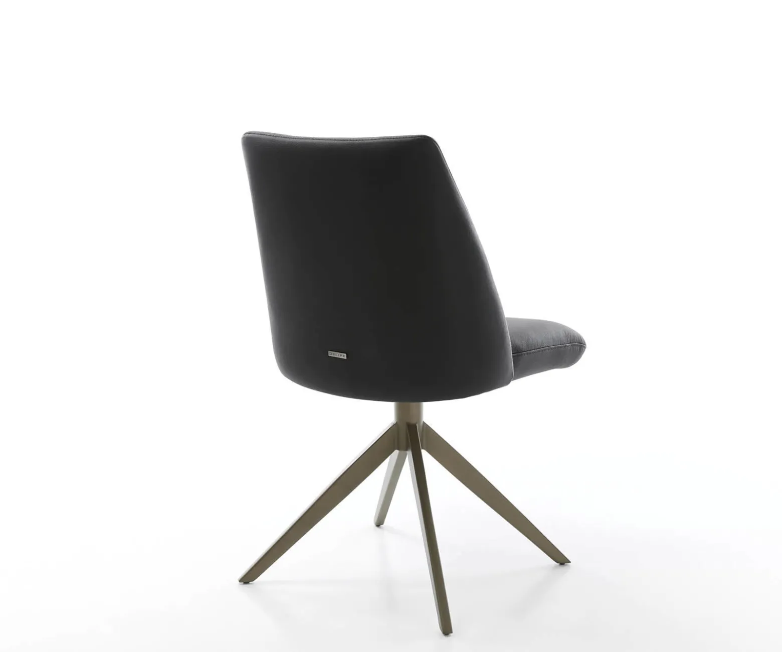 DrehstuhlElso-Flex Echt-Leder Schwarz Kreuzgestell breit Effektfinish Titan 360° drehbar Taschenfederkern Sofort versandfertig