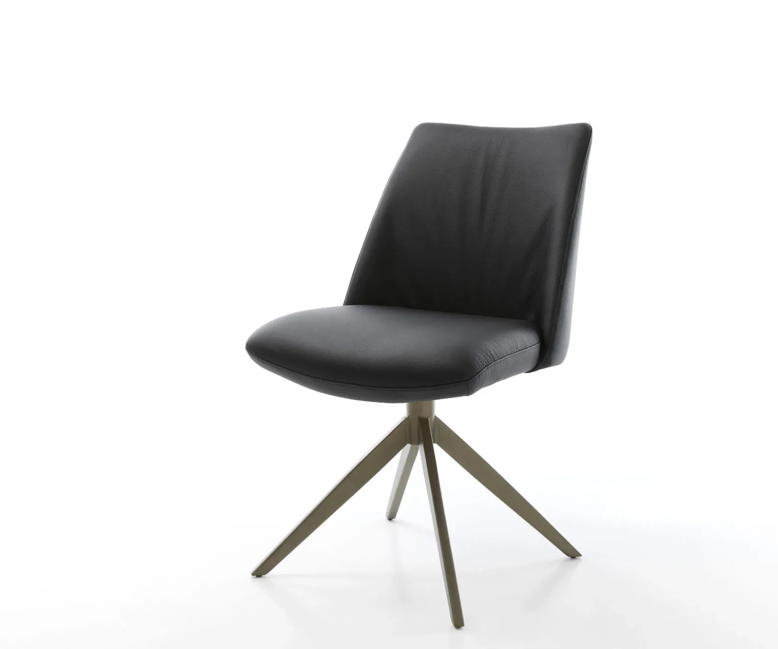 DrehstuhlElso-Flex Echt-Leder Schwarz Kreuzgestell breit Effektfinish Titan 360° drehbar Wippfunktion Taschenfederkern Sofort versandfertig