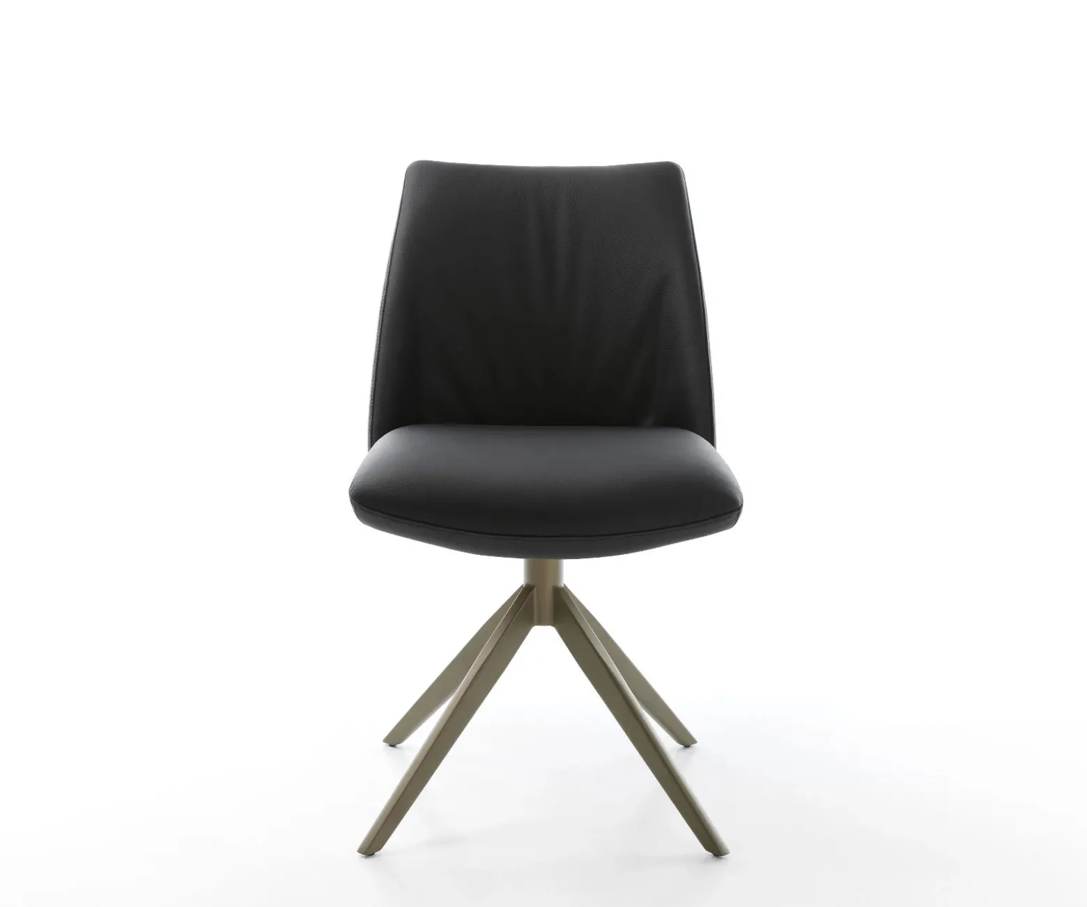 DrehstuhlElso-Flex Echt-Leder Schwarz Kreuzgestell breit Effektfinish Titan 360° drehbar Wippfunktion Taschenfederkern Sofort versandfertig