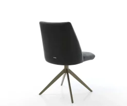 DrehstuhlElso-Flex Echt-Leder Schwarz Kreuzgestell breit Effektfinish Titan 360° drehbar Wippfunktion Taschenfederkern Sofort versandfertig