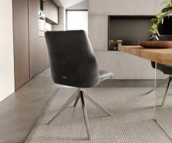 DrehstuhlElso-Flex Mikrofaser Anthrazit Vintage Kreuzgestell breit Edelstahl 360° drehbar Taschenfederkern Sofort versandfertig
