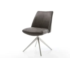 DrehstuhlElso-Flex Mikrofaser Anthrazit Vintage Kreuzgestell breit Edelstahl 360° drehbar Wippfunktion Taschenfederkern Sofort versandfertig