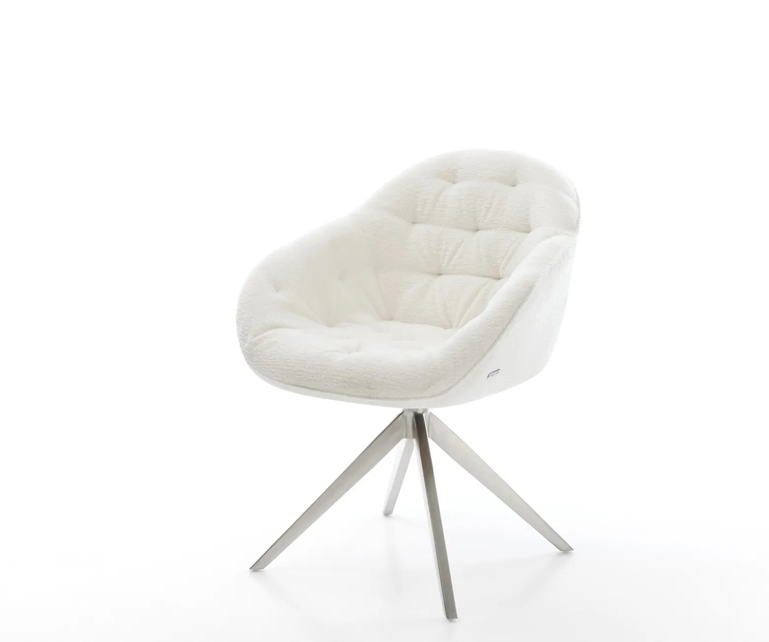 DrehstuhlGaio-Flex Bouclé Soft Beige Kreuzgestell breit Edelstahl 360° drehbar Wippfunktion Sofort versandfertig