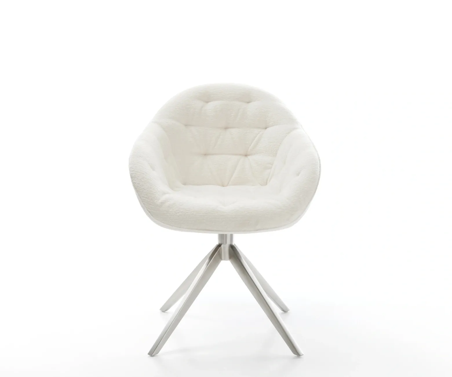 DrehstuhlGaio-Flex Bouclé Soft Beige Kreuzgestell breit Edelstahl 360° drehbar Wippfunktion Sofort versandfertig