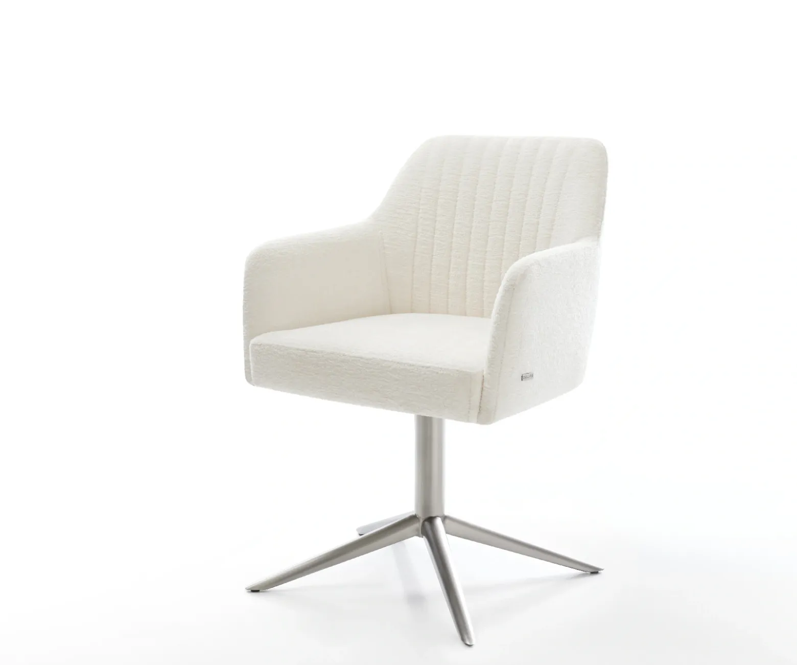 DrehstuhlGreg-Flex Bouclé Soft Beige Fußkreuz Edelstahl 360° drehbar Wippfunktion Taschenfederkern Sofort versandfertig