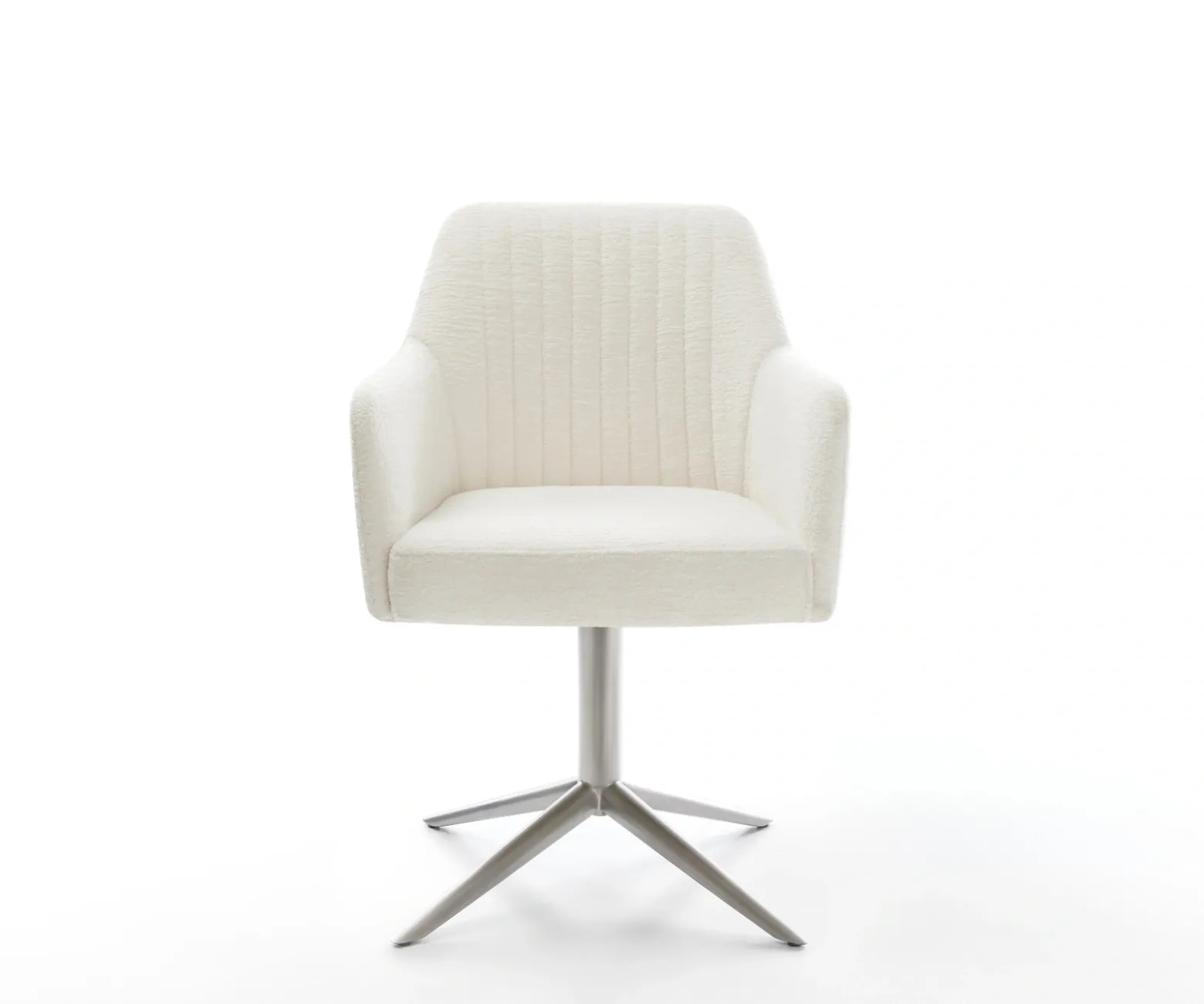 DrehstuhlGreg-Flex Bouclé Soft Beige Fußkreuz Edelstahl 360° drehbar Wippfunktion Taschenfederkern Sofort versandfertig