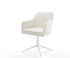 DrehstuhlGreg-Flex Bouclé Soft Beige Fußkreuz Weiß 360° drehbar Wippfunktion Taschenfederkern Sofort versandfertig