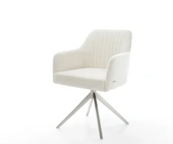 DrehstuhlGreg-Flex Bouclé Soft Beige Kreuzgestell breit Edelstahl 360° drehbar Wippfunktion Taschenfederkern Sofort versandfertig
