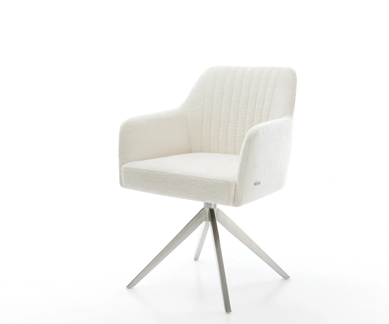 DrehstuhlGreg-Flex Bouclé Soft Beige Kreuzgestell breit Edelstahl 360° drehbar Wippfunktion Taschenfederkern Sofort versandfertig