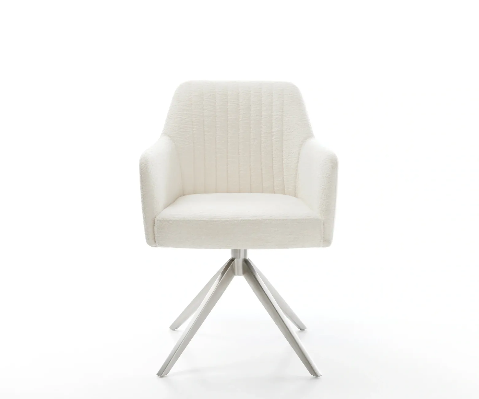 DrehstuhlGreg-Flex Bouclé Soft Beige Kreuzgestell breit Edelstahl 360° drehbar Wippfunktion Taschenfederkern Sofort versandfertig