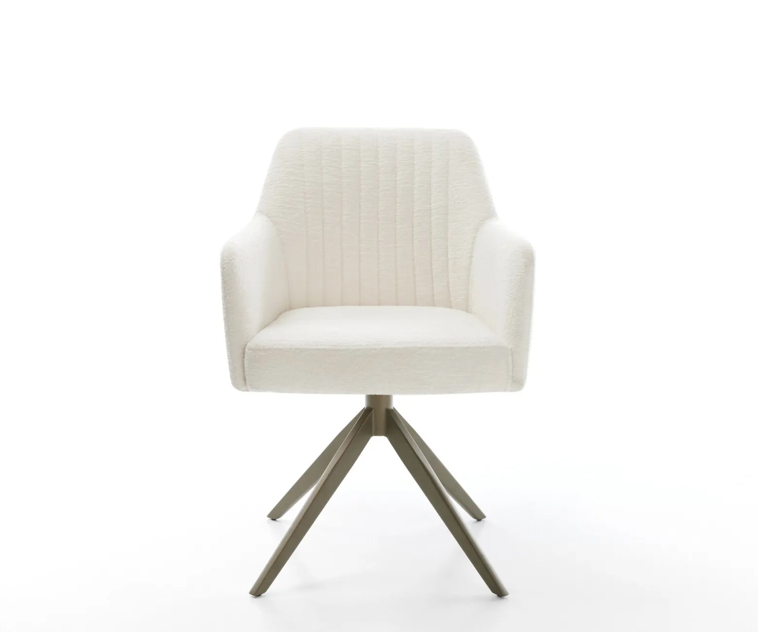 DrehstuhlGreg-Flex Bouclé Soft Beige Kreuzgestell breit Effektfinish Titan 360° drehbar Wippfunktion Taschenfederkern Sofort versandfertig