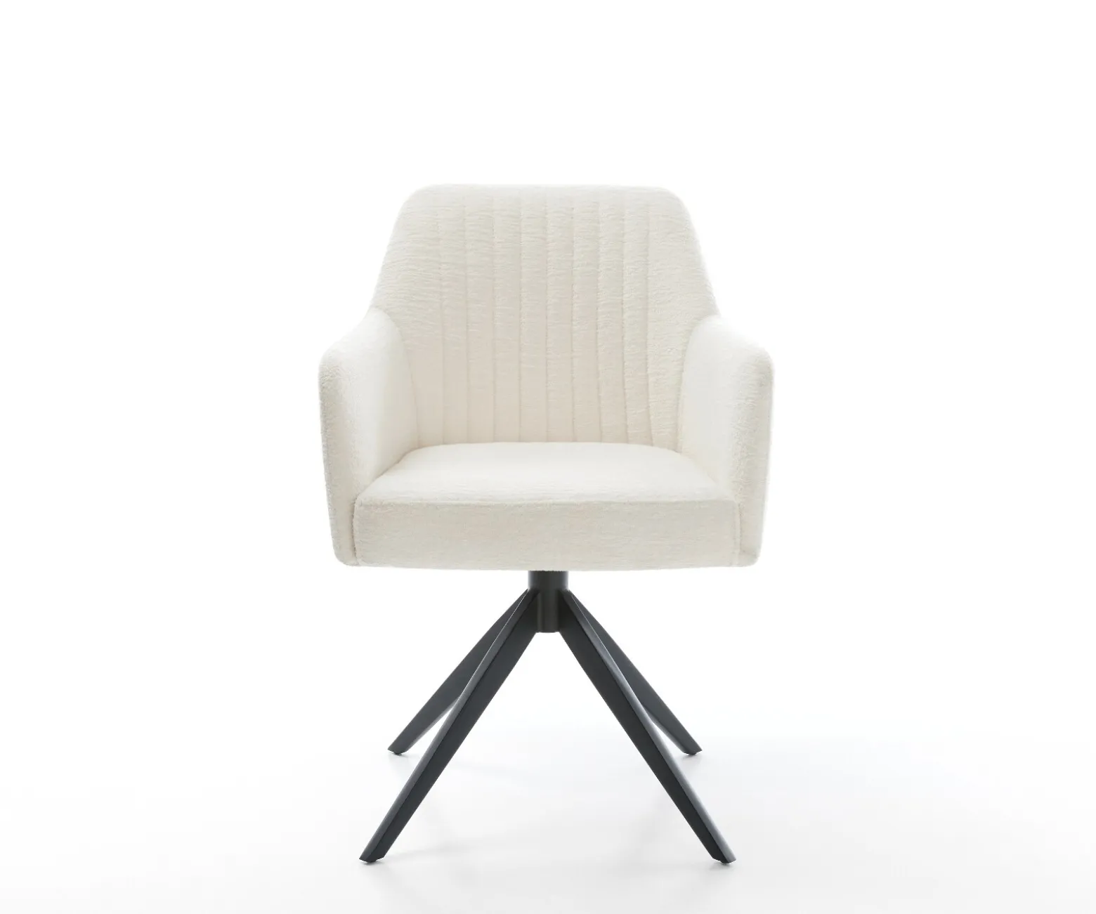DrehstuhlGreg-Flex Bouclé Soft Beige Kreuzgestell breit Schwarz 360° drehbar Wippfunktion Taschenfederkern Sofort versandfertig