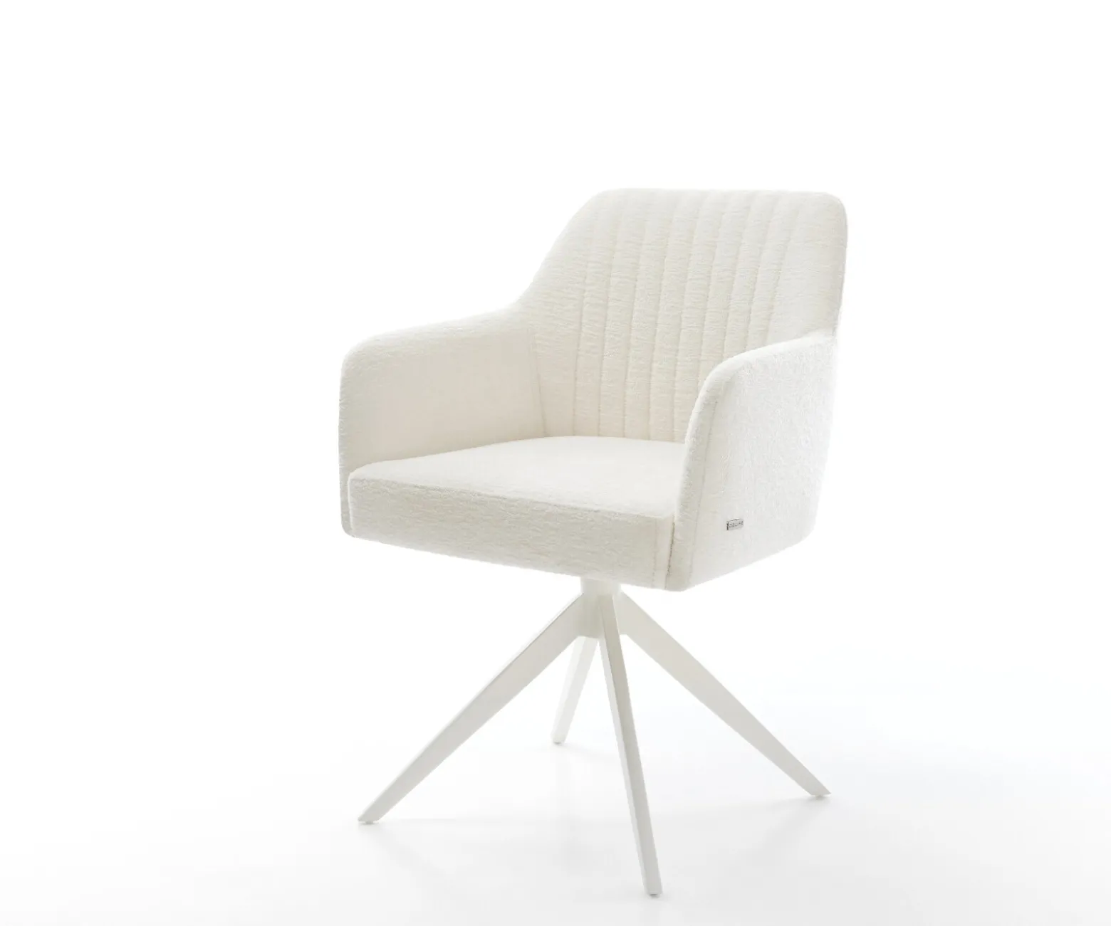 DrehstuhlGreg-Flex Bouclé Soft Beige Kreuzgestell breit Weiß 360° drehbar Wippfunktion Taschenfederkern Sofort versandfertig