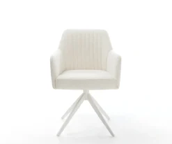DrehstuhlGreg-Flex Bouclé Soft Beige Kreuzgestell breit Weiß 360° drehbar Wippfunktion Taschenfederkern Sofort versandfertig