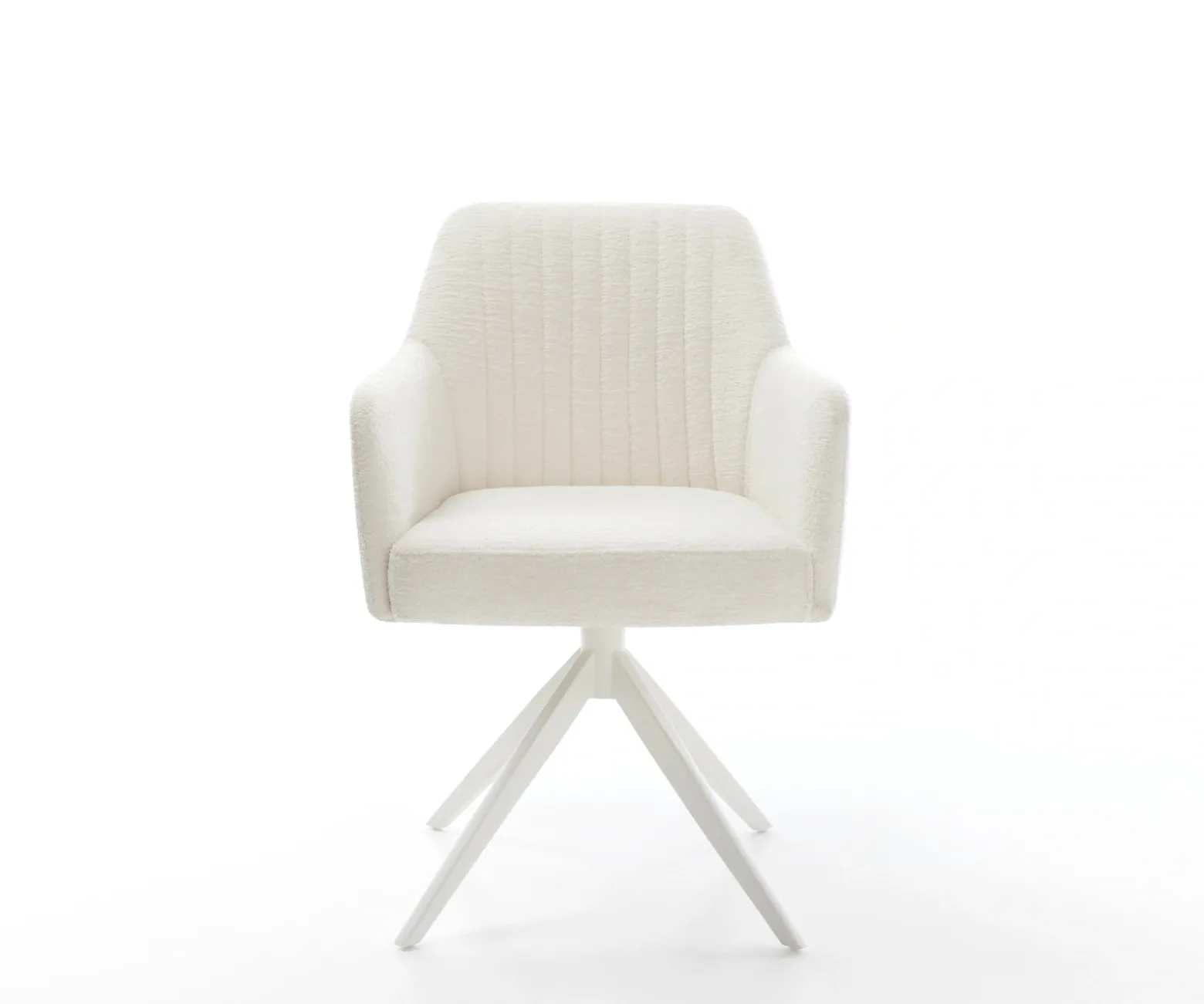 DrehstuhlGreg-Flex Bouclé Soft Beige Kreuzgestell breit Weiß 360° drehbar Wippfunktion Taschenfederkern Sofort versandfertig