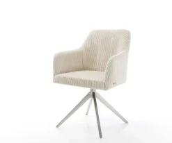 DrehstuhlGreg-Flex Cord Beige Kreuzgestell breit Edelstahl 360° drehbar Wippfunktion Taschenfederkern Sofort versandfertig