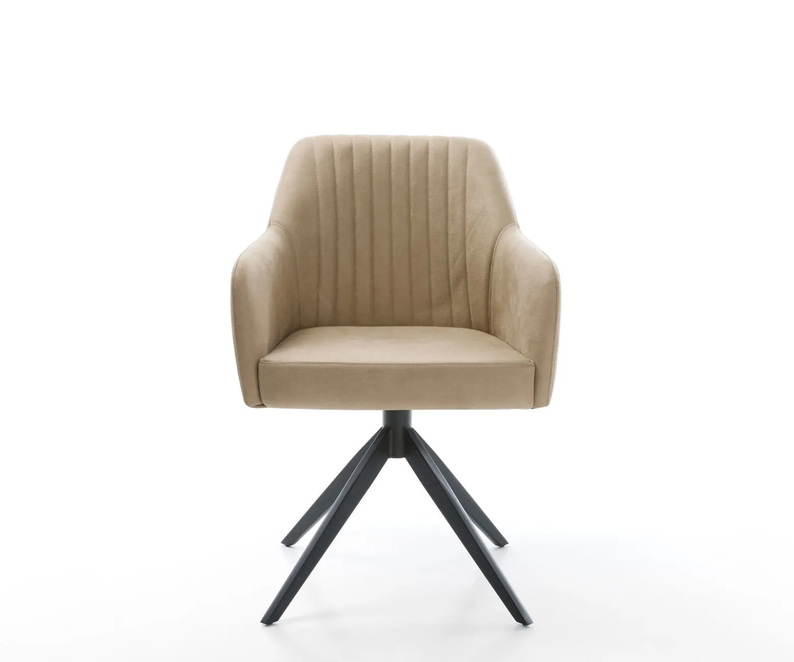 DrehstuhlGreg-Flex Mikrofaser Beige Vintage Kreuzgestell breit Schwarz 360° drehbar Wippfunktion Taschenfederkern Sofort versandfertig