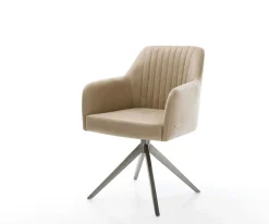 DrehstuhlGreg-Flex Mikrofaser Beige Vintage Kreuzgestell breit Graphit 360° drehbar Wippfunktion Taschenfederkern Sofort versandfertig