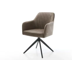 DrehstuhlGreg-Flex Mikrofaser Taupe Vintage Kreuzgestell breit Schwarz 360° drehbar Wippfunktion Taschenfederkern Sofort versandfertig
